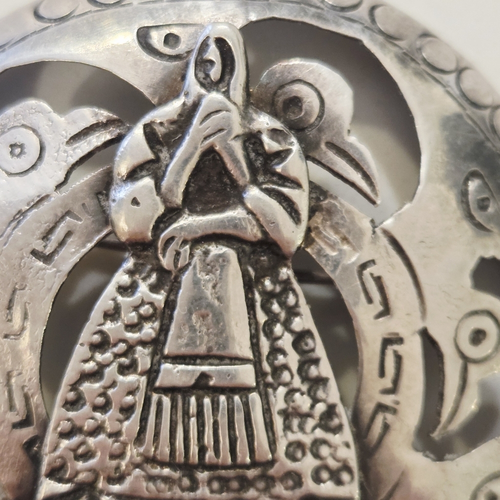 VTG Sterling Silver 925 Peruvian 3D Figural Woman Pin Brooch Folk Art Marked "H" - Picture 4 of 7